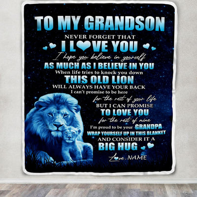Personalized To My Grandson Lion Blanket From Grandpa Never Forget I Love You Grandson Birthday Graduation Christmas Customized Fleece Throw Blanket | teecentury