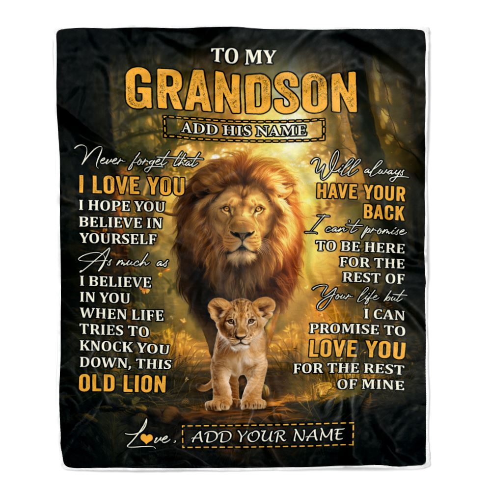 Personalized To My Grandson Lion Blanket From Grandpa Papa Never Forget That I Love You Grandson Birthday Gifts Christmas Customized Fleece Throw Blanket | teecentury