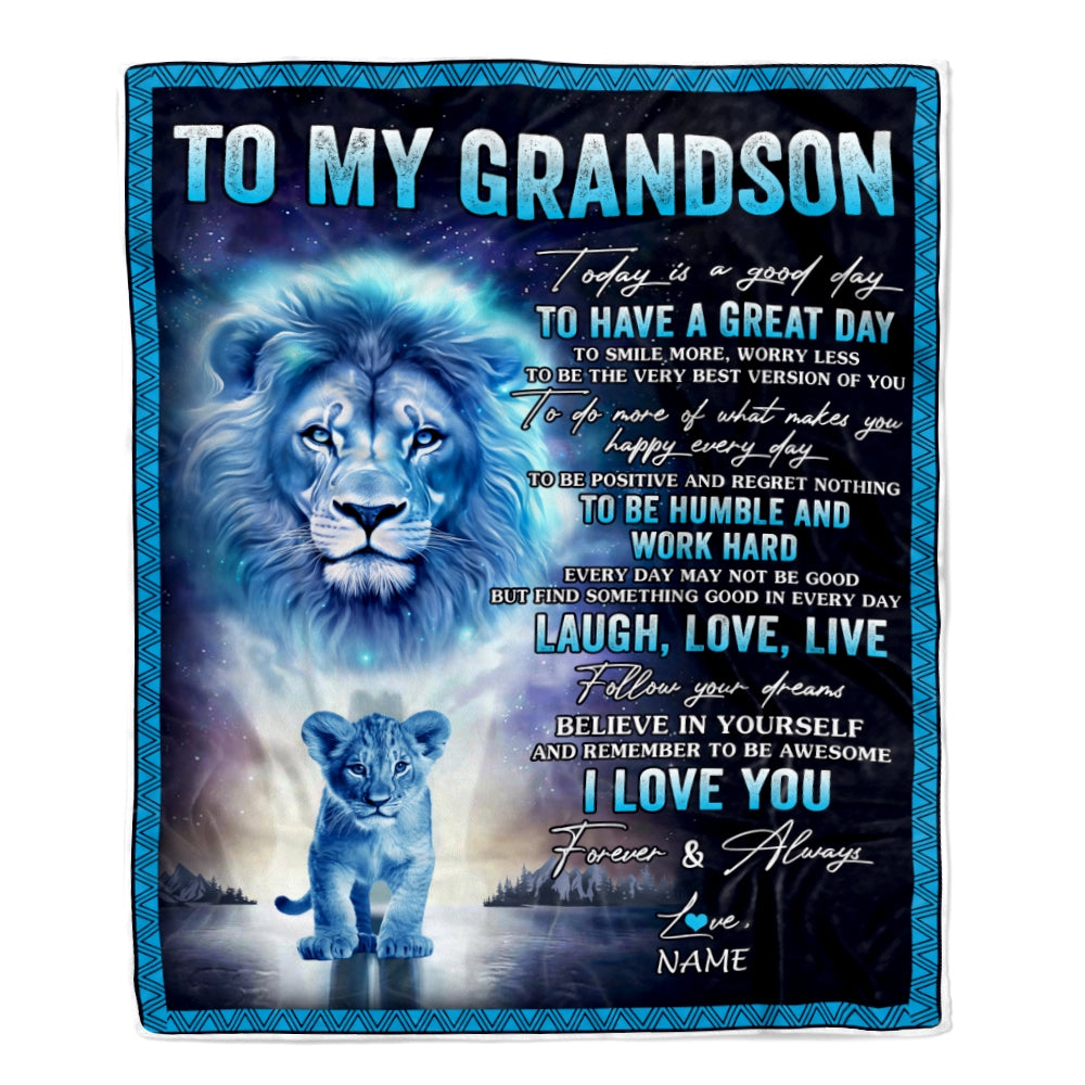Personalized To My Grandson Lion Blanket From Papa Grandpa Every Day Laugh Love Live Grandson Birthday Graduation Christmas Customized Bed Fleece Throw Blanket | teecentury