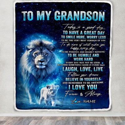 Personalized To My Grandson Lion Blanket From Papa Grandpa Today Is A Good Day Grandson Gifts Birthday Graduation Christmas Customized Bed Fleece Blanket | teecentury