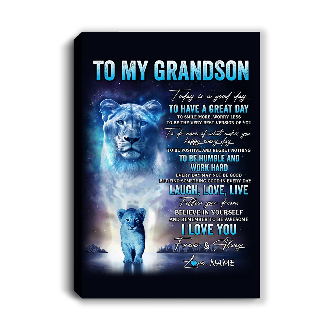 Personalized To My Grandson Lion Canvas From Grandma Gigi Every Day Laugh Love Live Grandson Birthday Gifts Graduation Christmas Custom Wall Art Print Framed Canvas | teecentury