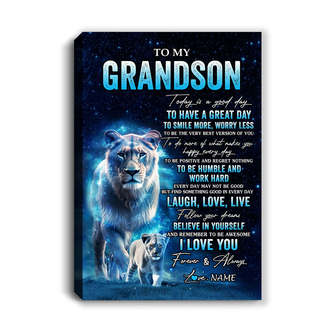 Personalized To My Grandson Lion Canvas From Grandma Gigi Today Is A Good Day Grandson Gifts Birthday Graduation Christmas Custom Wall Art Print Framed Canvas | teecentury
