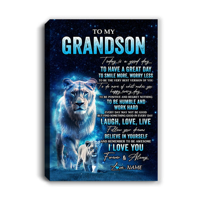 Personalized To My Grandson Lion Canvas From Grandma Gigi Today Is A Good Day Grandson Gifts Birthday Graduation Christmas Custom Wall Art Print Framed Canvas | teecentury