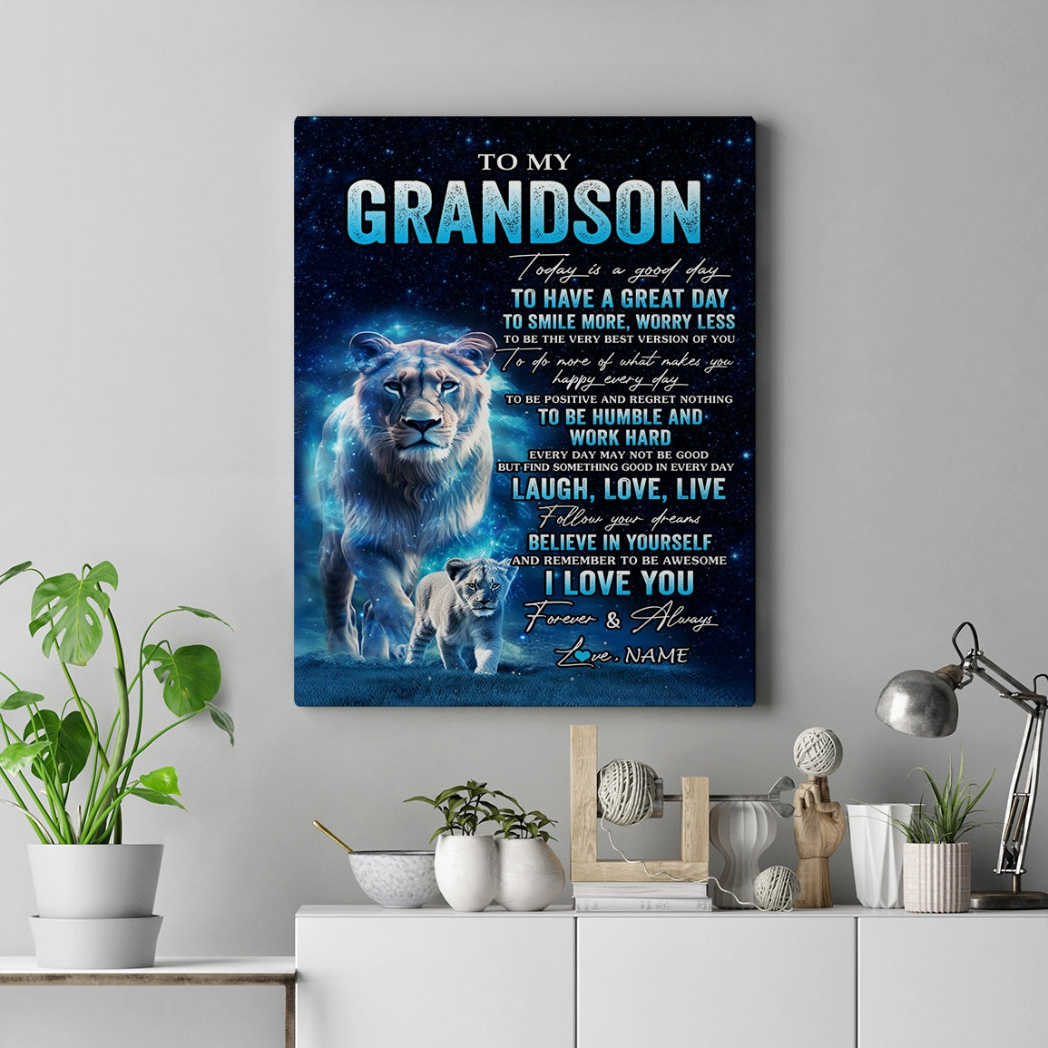 Personalized To My Grandson Lion Canvas From Grandma Gigi Today Is A Good Day Grandson Gifts Birthday Graduation Christmas Custom Wall Art Print Framed Canvas | teecentury