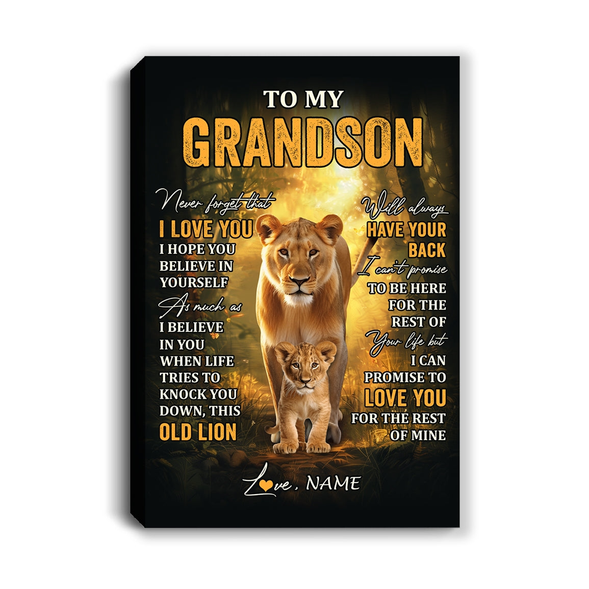 Personalized To My Grandson Lion Canvas From Grandma Never Forget That I Love You Grandson Birthday Gifts Graduation Christmas Custom Wall Art Print Framed Canvas | teecentury