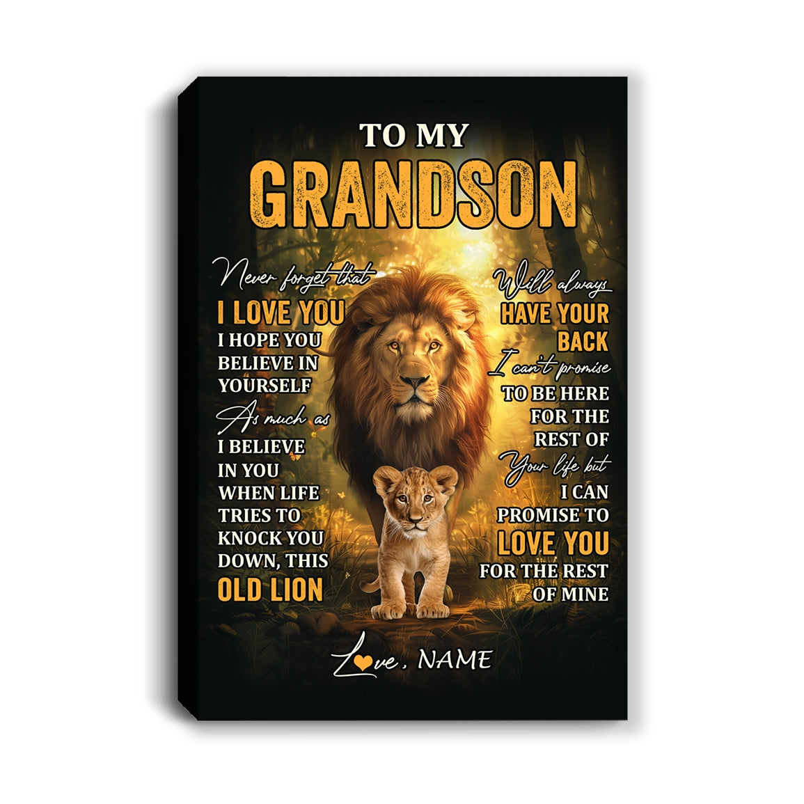Personalized To My Grandson Lion Canvas From Grandpa Papa Never Forget That I Love You Grandson Birthday Gifts Graduation Christmas Custom Wall Art Print Framed Canvas | teecentury