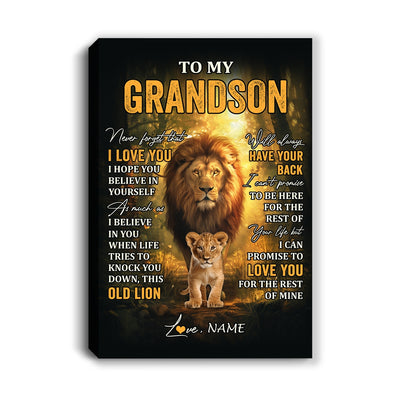 Personalized To My Grandson Lion Canvas From Grandpa Papa Never Forget That I Love You Grandson Birthday Gifts Graduation Christmas Custom Wall Art Print Framed Canvas | teecentury