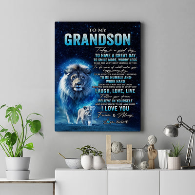 Personalized To My Grandson Lion Canvas From Papa Grandpa Today Is A Good Day Grandson Gifts Birthday Graduation Christmas Custom Wall Art Print Framed Canvas | teecentury