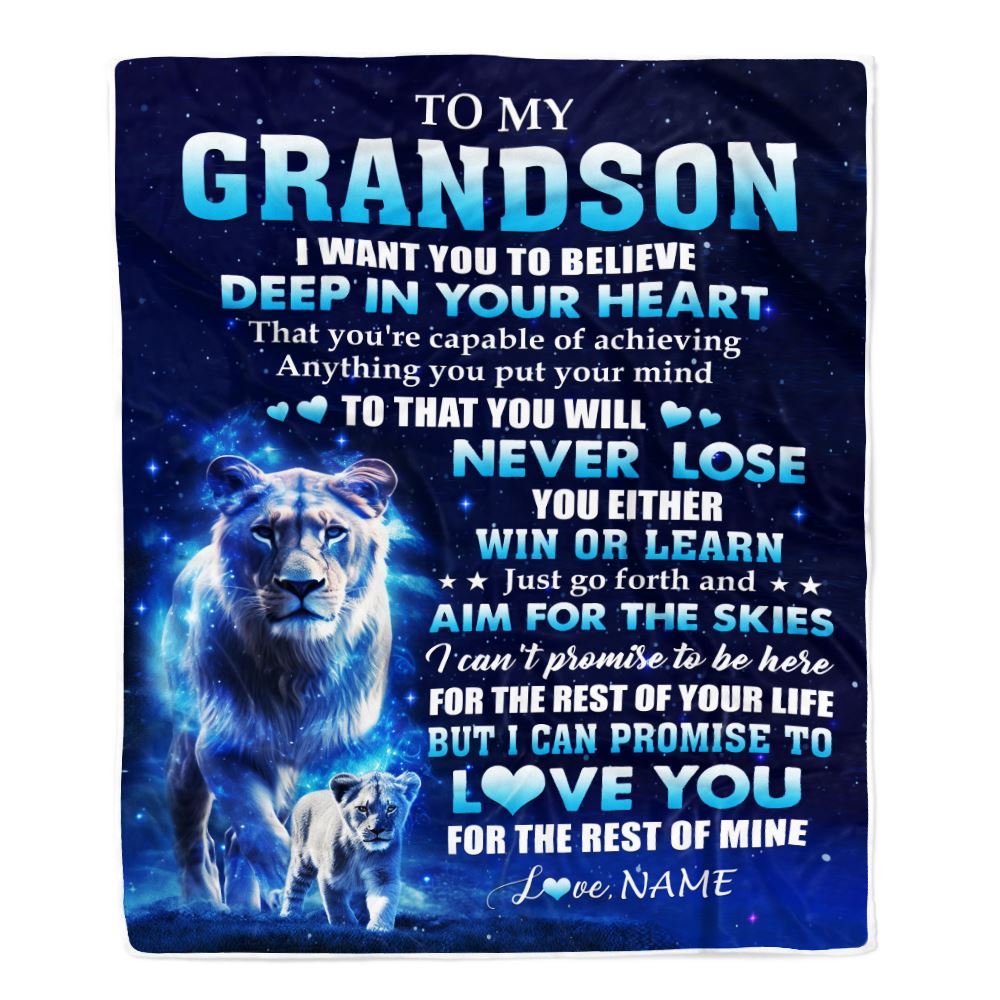 Personalized To My Grandson Lion From Grandma Mimi Blanket Believe Your Heart Grandson Gift Birthday Graduation Christmas Custom Customized Fleece Blanket | teecentury