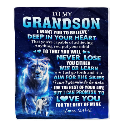 Personalized To My Grandson Lion From Grandma Mimi Blanket Believe Your Heart Grandson Gift Birthday Graduation Christmas Custom Customized Fleece Blanket | teecentury