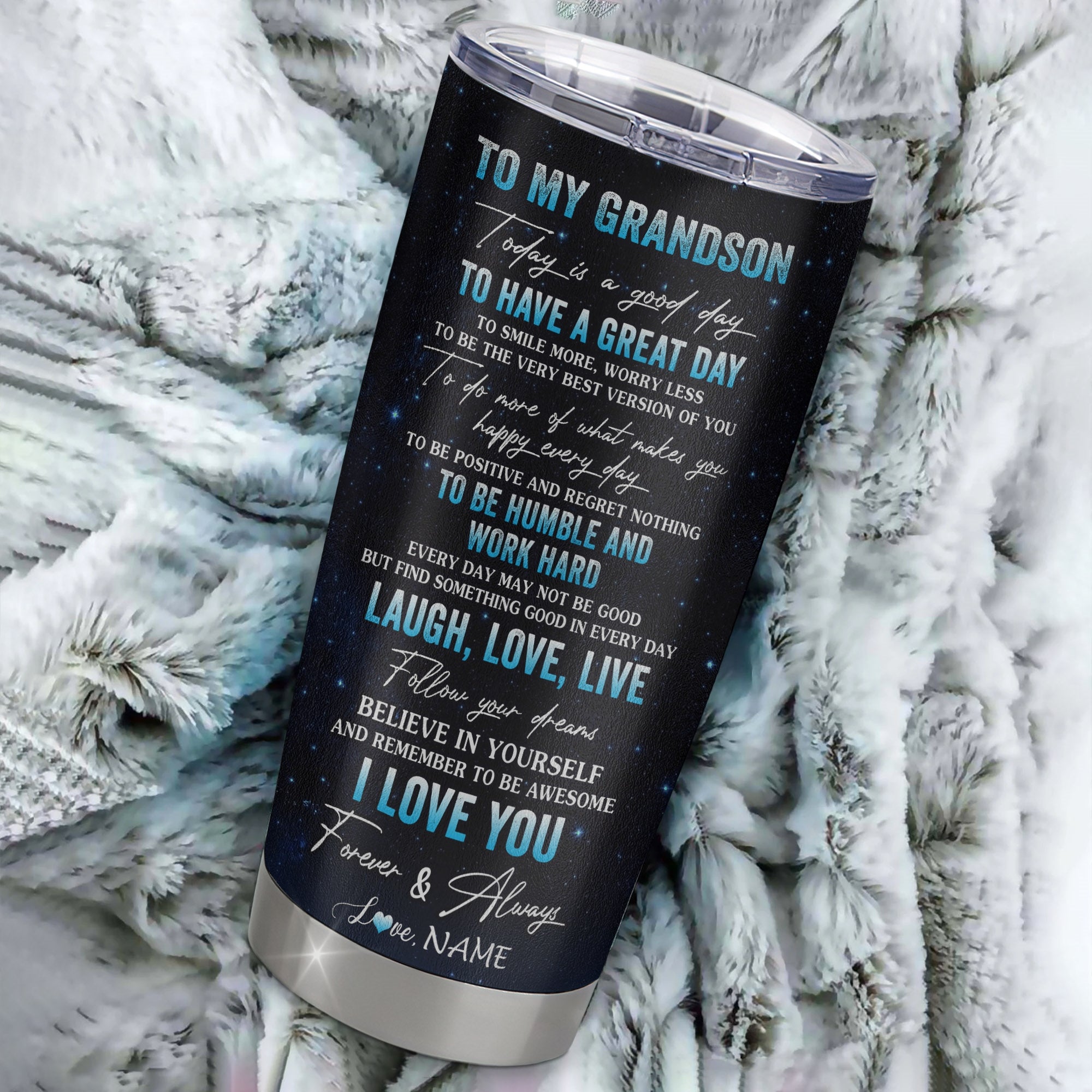 Personalized To My Grandson Lion From Grandma Nana Stainless Steel Tumbler Cup Every Day Laugh Love Live Grandson Birthday Graduation Christmas Travel Mug | teecentury