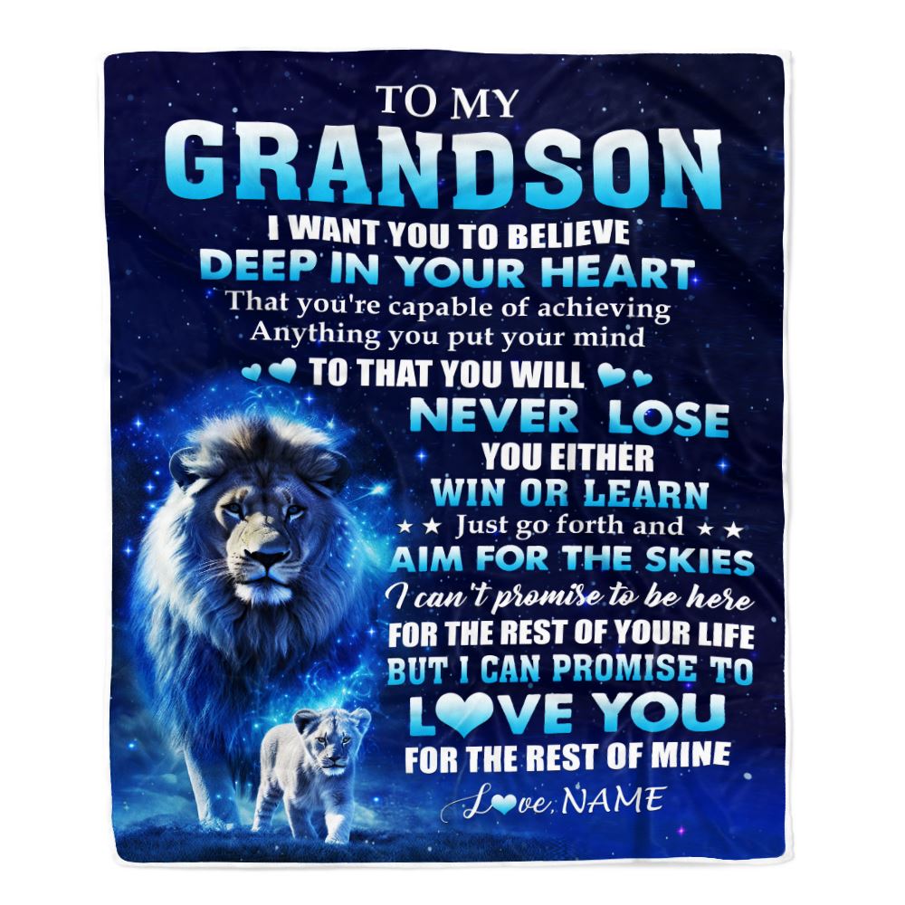 Personalized To My Grandson Lion From Grandma Papa Blanket Believe Your Heart Grandson Gift Birthday Graduation Christmas Custom Customized Fleece Blanket | teecentury