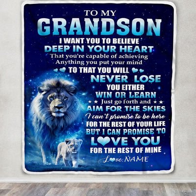 Personalized To My Grandson Lion From Grandma Papa Blanket Believe Your Heart Grandson Gift Birthday Graduation Christmas Custom Customized Fleece Blanket | teecentury