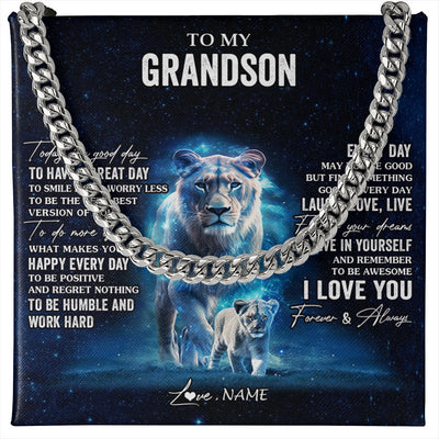 Cuban Link Chain Necklace Stainless Steel | 1 | Personalized To My Grandson Lion Necklace From Grandma Gigi Today Is A Good Day Grandson Gifts Birthday Graduation Christmas Customized Gift Box Message Card | teecentury