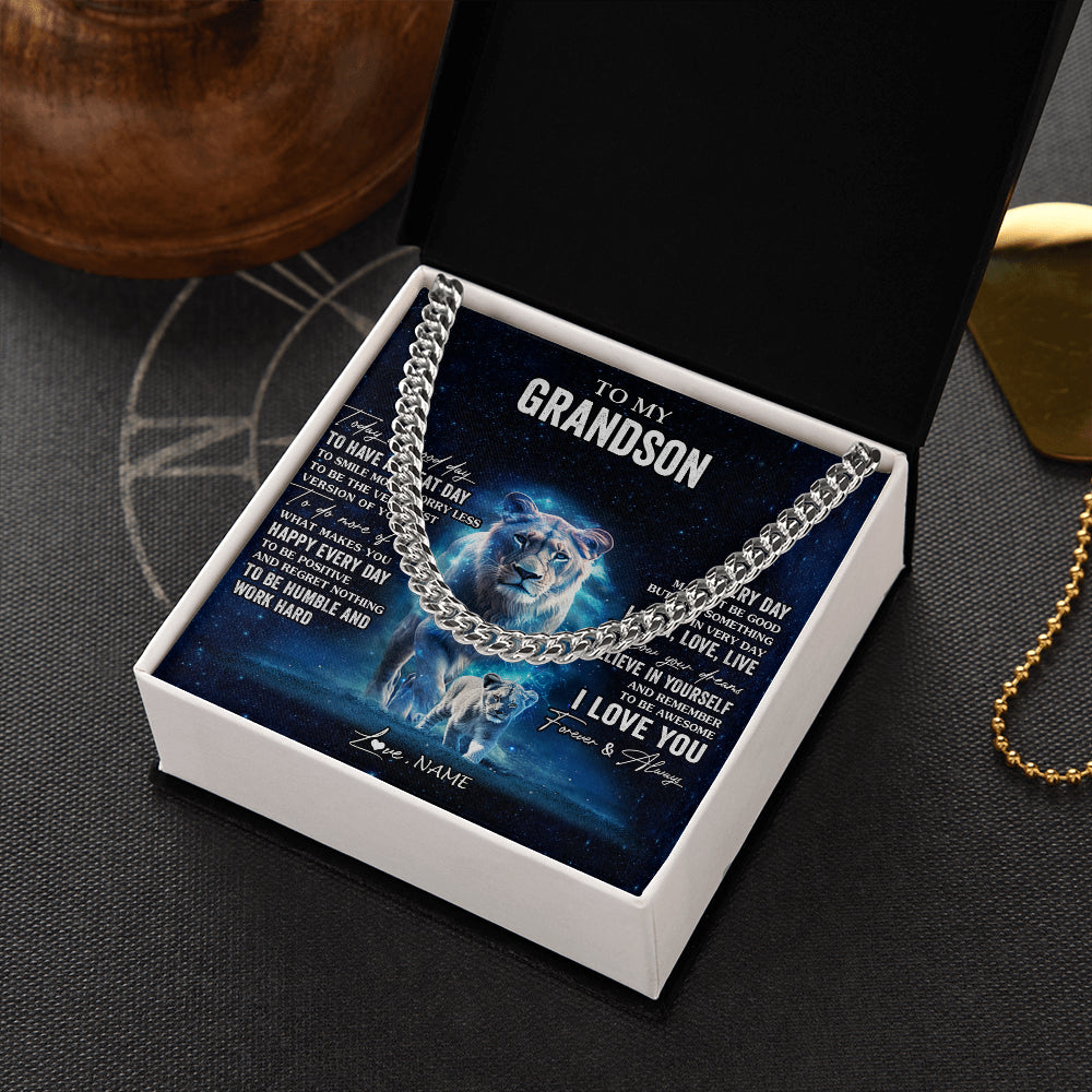 Cuban Link Chain Necklace Stainless Steel | 2 | Personalized To My Grandson Lion Necklace From Grandma Gigi Today Is A Good Day Grandson Gifts Birthday Graduation Christmas Customized Gift Box Message Card | teecentury