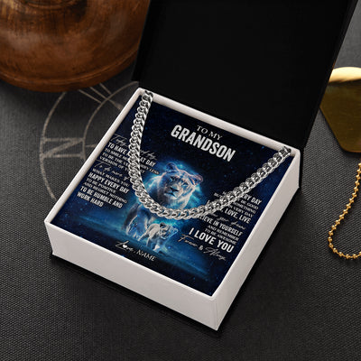 Cuban Link Chain Necklace Stainless Steel | 2 | Personalized To My Grandson Lion Necklace From Grandma Gigi Today Is A Good Day Grandson Gifts Birthday Graduation Christmas Customized Gift Box Message Card | teecentury