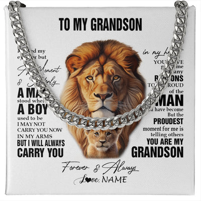 Cuban Link Chain Necklace Stainless Steel | 1 | Personalized To My Grandson Lion Necklace From Papa Grandpa I Closed My Eyes Great Grandson Birthday Graduation Christmas Customized Gift Box Message Card | teecentury
