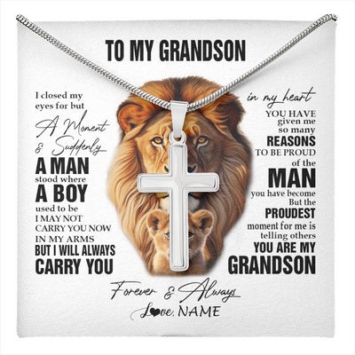 Stainless Cross Necklace Stainless Steel | 1 | Personalized To My Grandson Lion Necklace From Papa Grandpa I Closed My Eyes Great Grandson Birthday Graduation Christmas Customized Gift Box Message Card | teecentury