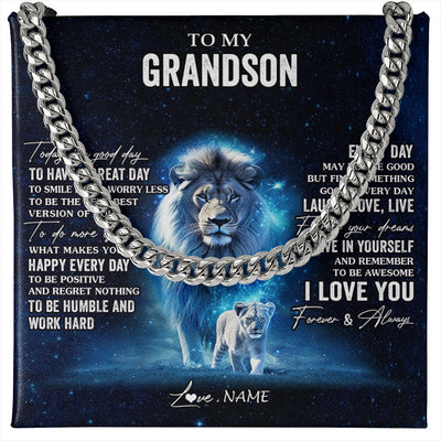 Cuban Link Chain Necklace Stainless Steel | 1 | Personalized To My Grandson Lion Necklace From Papa Grandpa Today Is A Good Day Grandson Gifts Birthday Graduation Christmas Customized Gift Box Message Card | teecentury