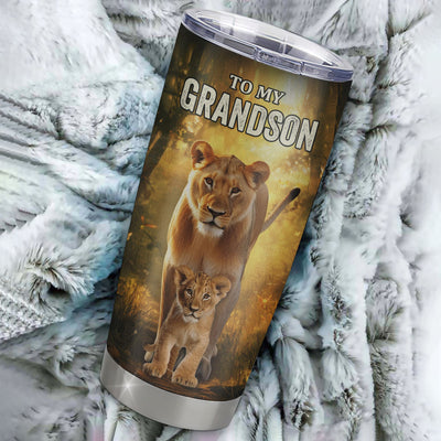 Personalized To My Grandson Lion Tumbler From Grandma Never Forget That I Love You Grandson Birthday Gifts Graduation Christmas Custom Stainless Steel Cup Travel Mug | teecentury