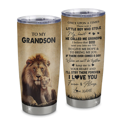 Personalized To My Grandson Lion Tumbler From Grandpa Stainless Steel Cup I'll Stay There Forever Grandson Birthday Graduation Christmas Travel Mug | teecentury