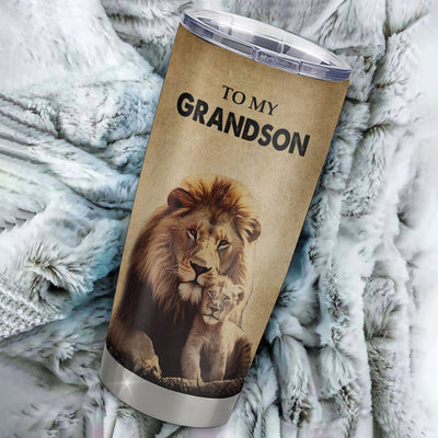 Personalized To My Grandson Lion Tumbler From Grandpa Stainless Steel Cup I'll Stay There Forever Grandson Birthday Graduation Christmas Travel Mug | teecentury