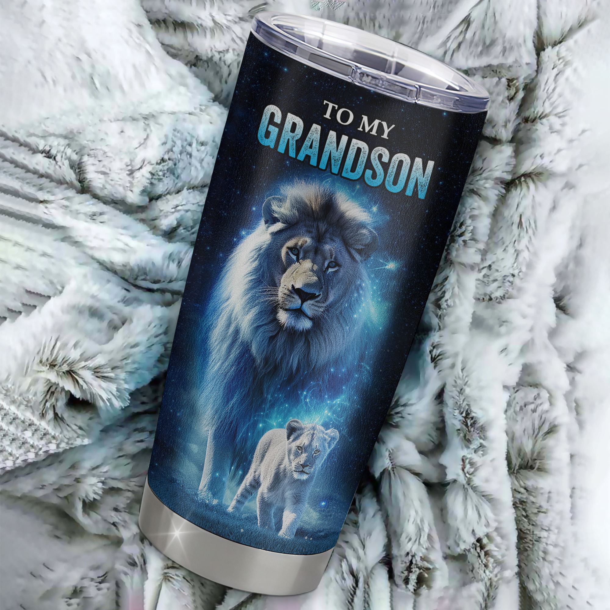 Personalized To My Grandson Lion Tumbler From Papa Grandpa Stainless Steel Cup Today Is A Good Day Grandson Gifts Birthday Graduation Christmas Custom Travel Mug | teecentury