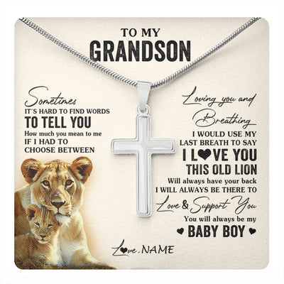 Stainless Cross Necklace Stainless Steel | 1 | Personalized To My Grandson Necklace From Grandma Gigi I Love You This Old Lion Grandson Birthday Graduation Christmas Customized Gift Box Message Card | teecentury