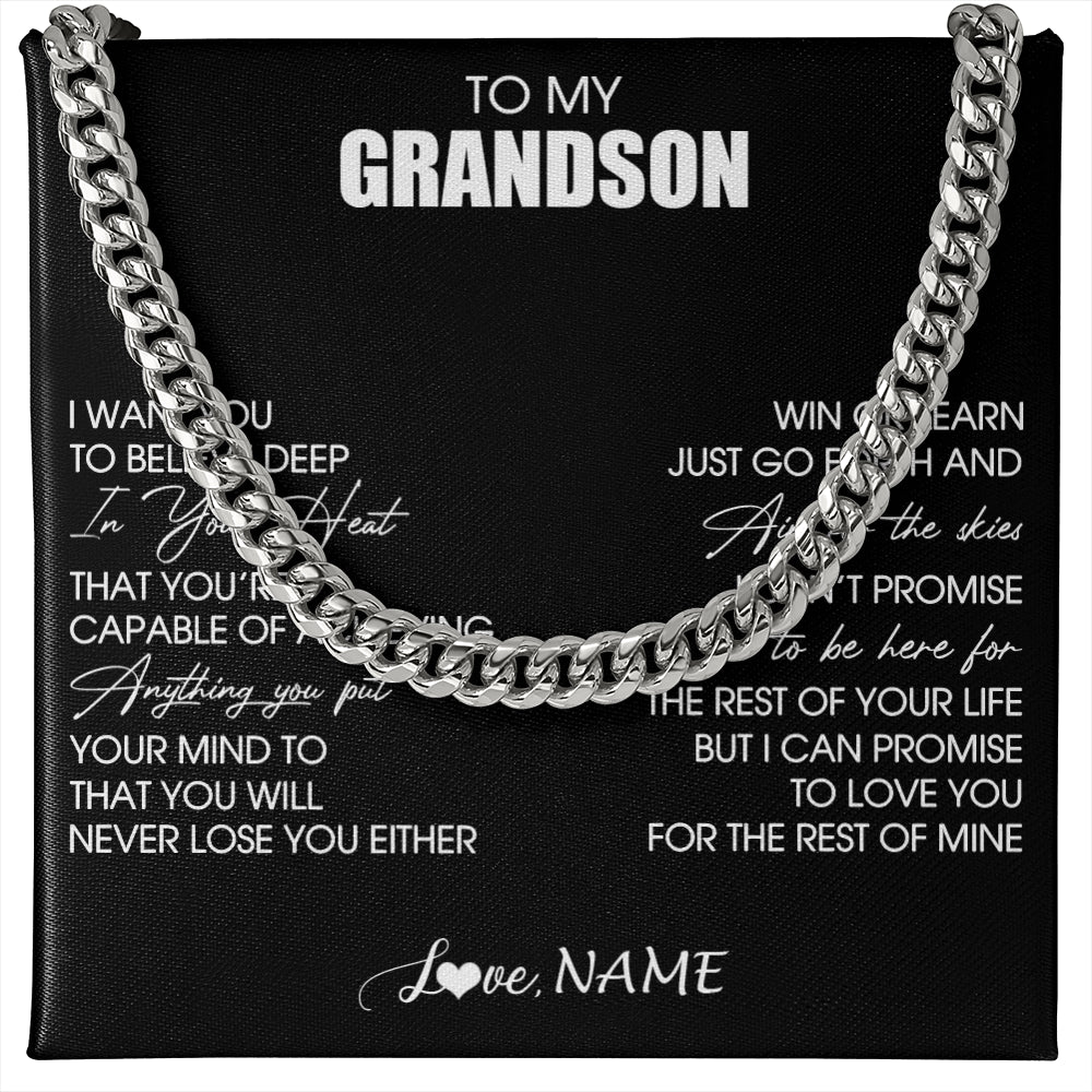 Cuban Link Chain Necklace Stainless Steel | 1 | Personalized To My Grandson Necklace From Grandma Grandpa Believe Deep In Your Heart Grandson Birthday Jewelry For Men Customized Gift Box Message Card | teecentury