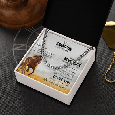 Cuban Link Chain Necklace Stainless Steel | 2 | Personalized To My Grandson Necklace From Grandma Grandpa You Will Never Lose Horse Grandson Birthday Gifts Graduation Christmas Custom Gift Box Message Card | teecentury