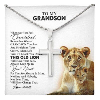 Stainless Cross Necklace Stainless Steel | 1 | Personalized To My Grandson Necklace From Grandma Granny Whenever You Fell Overwhelmed Lion Grandson Birthday Christmas Customized Gift Box Message Card | teecentury