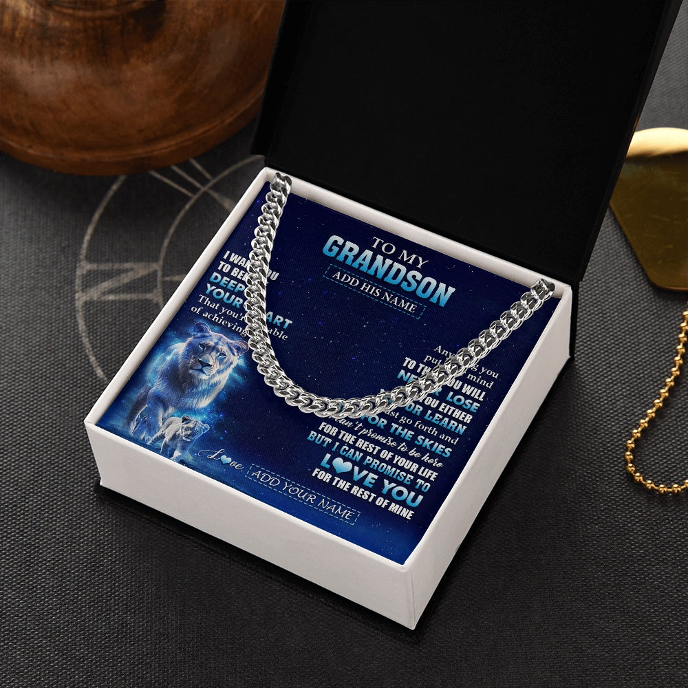 Cuban Link Chain Necklace Stainless Steel | 2 | Personalized To My Grandson Necklace From Grandma Nana Believe Your Heart Grandson Gift Birthday Graduation Christmas Customized Gift Box Message Card | teecentury.myshopify