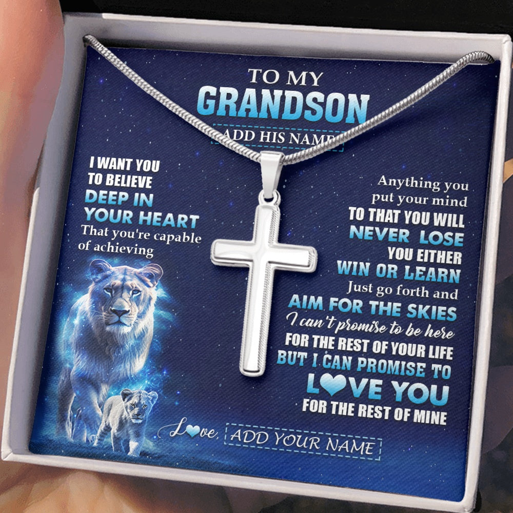 Stainless Cross Necklace Stainless Steel | 2 | Personalized To My Grandson Necklace From Grandma Nana Believe Your Heart Grandson Gift Birthday Graduation Christmas Customized Gift Box Message Card | teecentury.myshopify