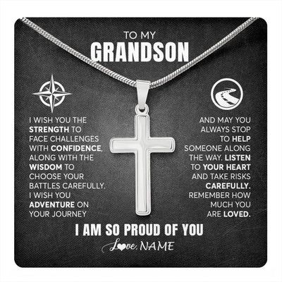Stainless Cross Necklace Stainless Steel | 1 | Personalized To My Grandson Necklace From Grandma Papa I Wish You The Strength Grandson Birthday Graduation Inspirational Customized Gift Box Message Card | teecentury.myshopify