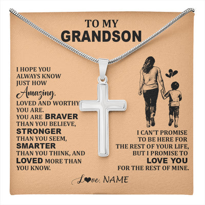 Stainless Cross Necklace Stainless Steel | 1 | Personalized To My Grandson Necklace From Grandma Promise To Love You Grandson Birthday Gifts Graduation Christmas Customized Gift Box Message Card | teecentury
