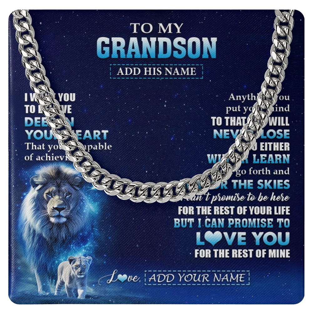 Cuban Link Chain Necklace Stainless Steel | 1 | Personalized To My Grandson Necklace From Grandpa Papa Believe Your Heart Grandson Gift Birthday Graduation Christmas Customized Gift Box Message Card | teecentury.myshopify