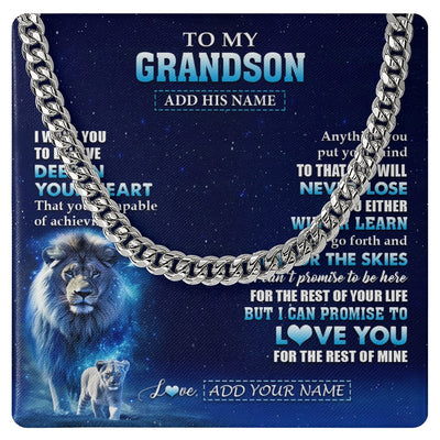 Cuban Link Chain Necklace Stainless Steel | 1 | Personalized To My Grandson Necklace From Grandpa Papa Believe Your Heart Grandson Gift Birthday Graduation Christmas Customized Gift Box Message Card | teecentury.myshopify