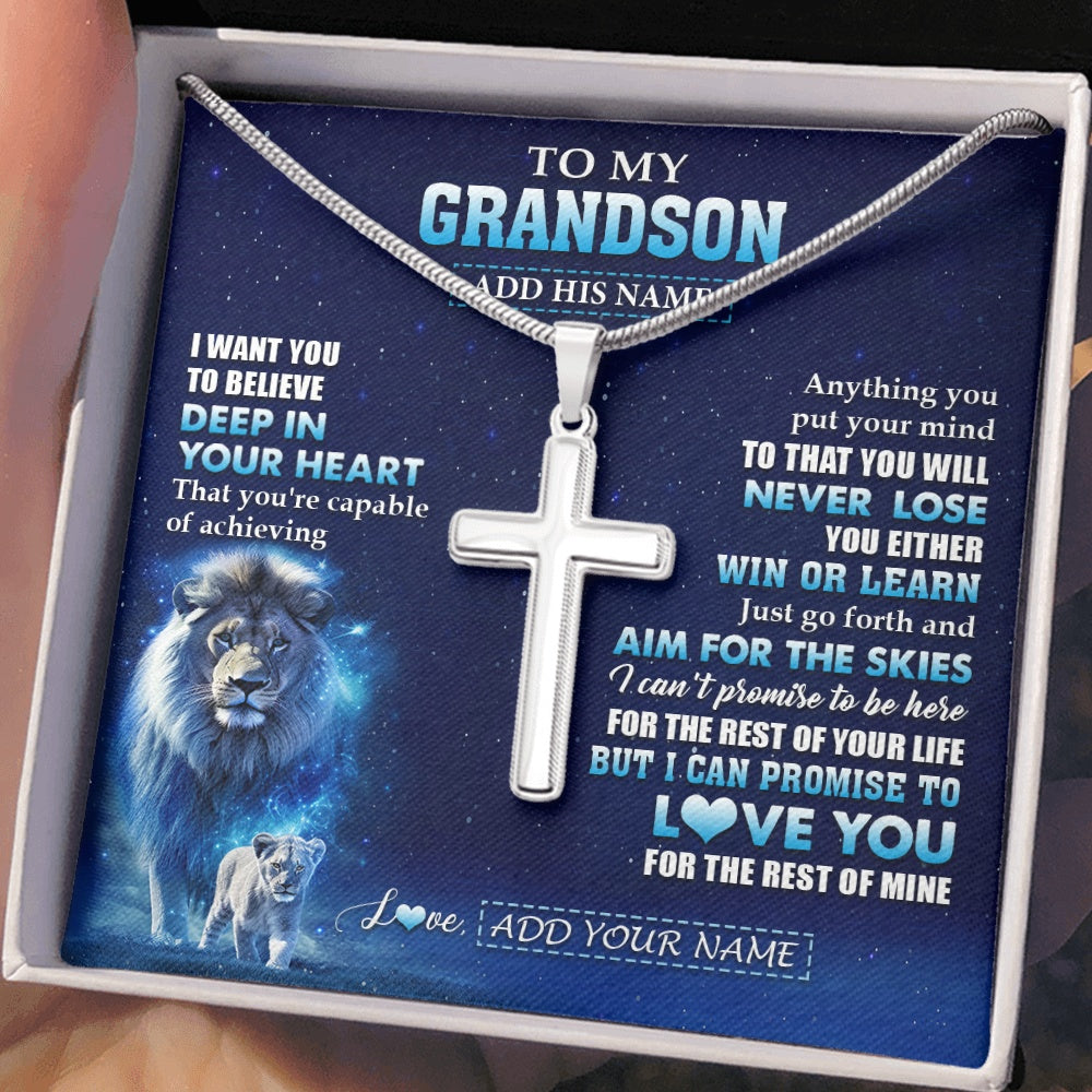 Stainless Cross Necklace Stainless Steel | 2 | Personalized To My Grandson Necklace From Grandpa Papa Believe Your Heart Grandson Gift Birthday Graduation Christmas Customized Gift Box Message Card | teecentury.myshopify