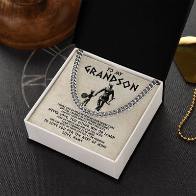 Cuban Link Chain Necklace Stainless Steel | 2 | Personalized To My Grandson Necklace From Grandpa Papa You Will Never Lose Viking Granson Birthday Graduation Christmas Customized Gift Box Message Card | teecentury