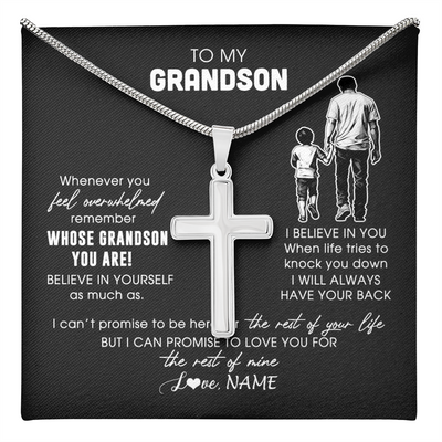 Stainless Cross Necklace Stainless Steel | 1 | Personalized To My Grandson Necklace From Papa Grandpa Whenever You Feel Overwhelmed Grandson Jewelry Birthday Christmas Customized Gift Box Message Card | teecentury