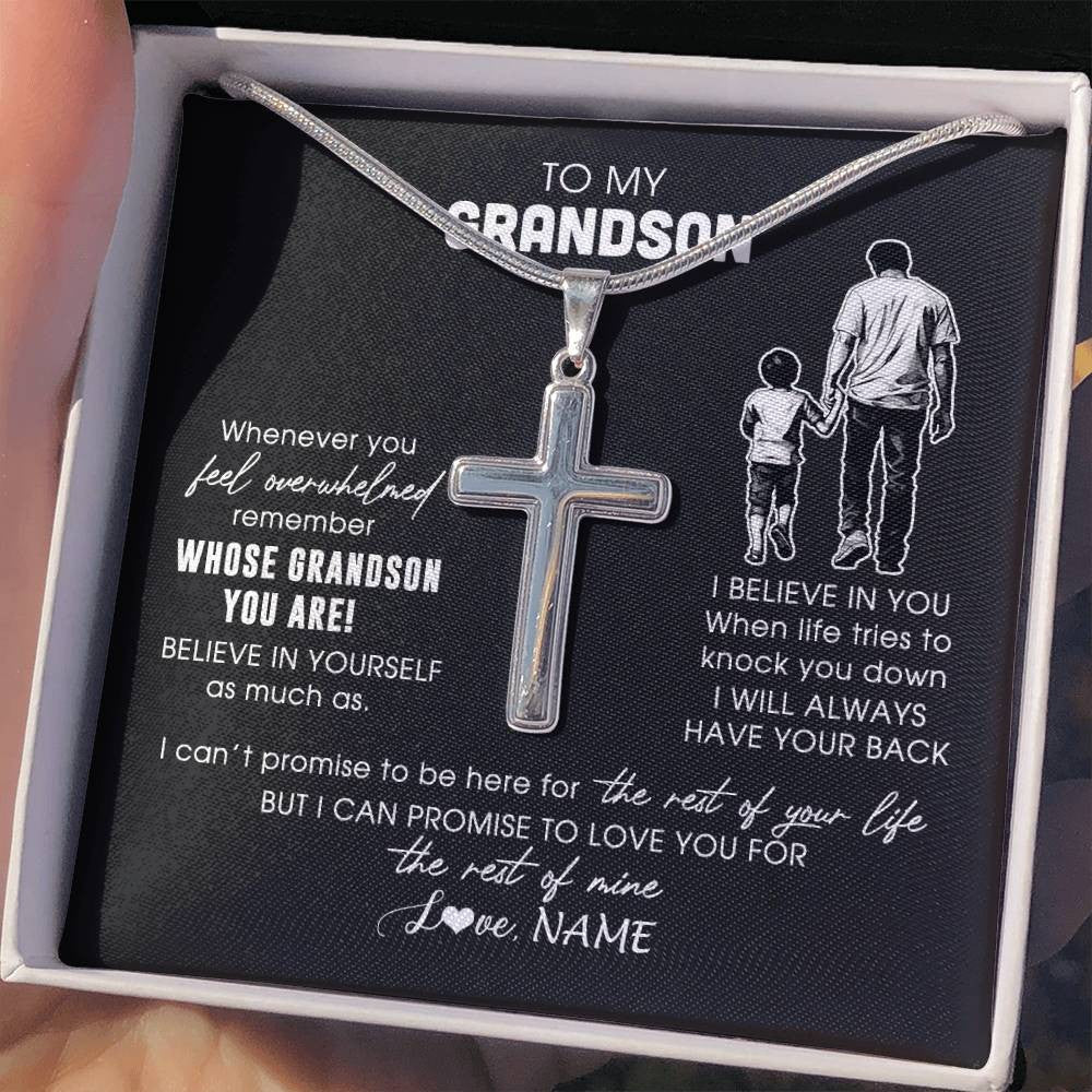 Stainless Cross Necklace Stainless Steel | 2 | Personalized To My Grandson Necklace From Papa Grandpa Whenever You Feel Overwhelmed Grandson Jewelry Birthday Christmas Customized Gift Box Message Card | teecentury