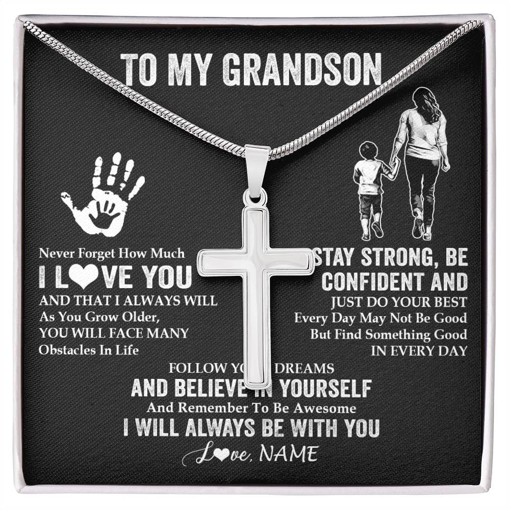 Stainless Cross Necklace Stainless Steel | 1 | Personalized To My Grandson Necklace I Love You Forever From Grandma Grandson Birthday Gifts Christmas Graduation Customized Gift Box Message Card | teecentury