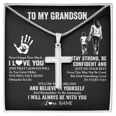 Stainless Cross Necklace Stainless Steel | 1 | Personalized To My Grandson Necklace I Love You Forever From Grandma Grandson Birthday Gifts Christmas Graduation Customized Gift Box Message Card | teecentury