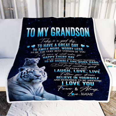 Personalized To My Grandson Tiger Blanket From Grandma Grandpa Today Is A Good Day Grandson Gifts Birthday Graduation Christmas Customized Fleece Blanket | teecentury