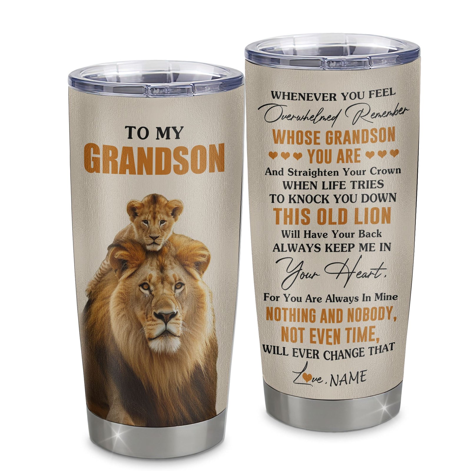 Personalized To My Grandson Tumbler Cup From Grandpa Papa Whenever You Fell Overwhelmed Lion Grandson Birthday Gifts Graduation Christmas Custom Travel Mug | teecentury