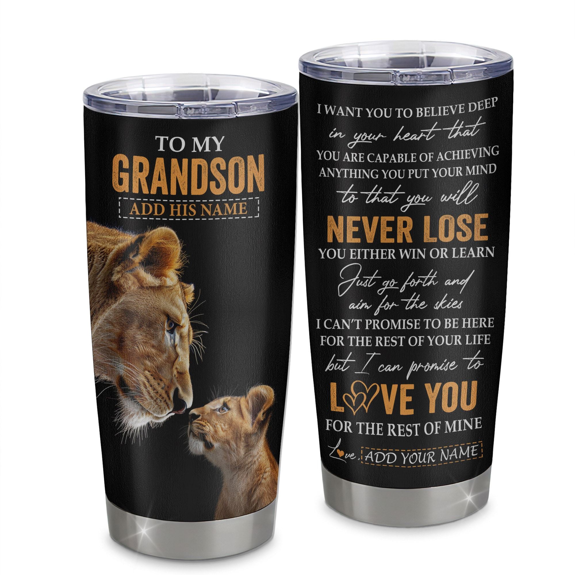 Personalized To My Grandson Tumbler From Grandma Gigi You Will Never Lose Lion Grandson Birthday Gifts Graduation Christmas Custom Stainless Steel Cup Travel Mug | teecentury