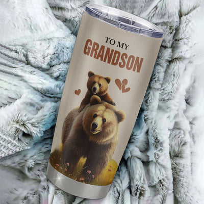 Personalized To My Grandson Tumbler From Grandma Grandpa Stainless Steel Cup This Old Bear Love You Grandson Birthday Gifts Graduation Christmas Custom Travel Mug | teecentury