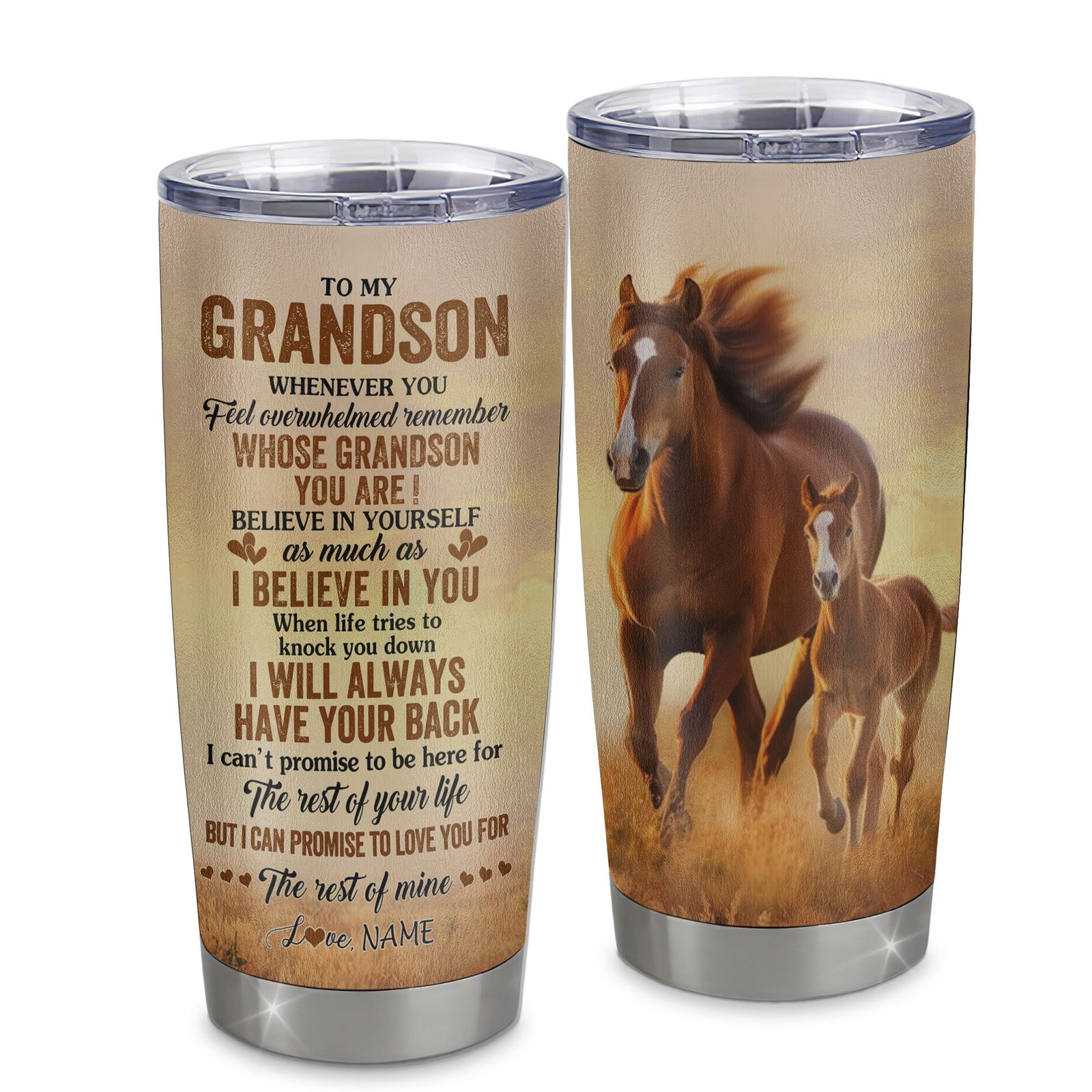 Personalized To My Grandson Tumbler From Grandma Grandpa Stainless Steel Cup Whenever You Feel Horse Grandson Birthday Gifts Graduation Christmas Custom Travel Mug | teecentury
