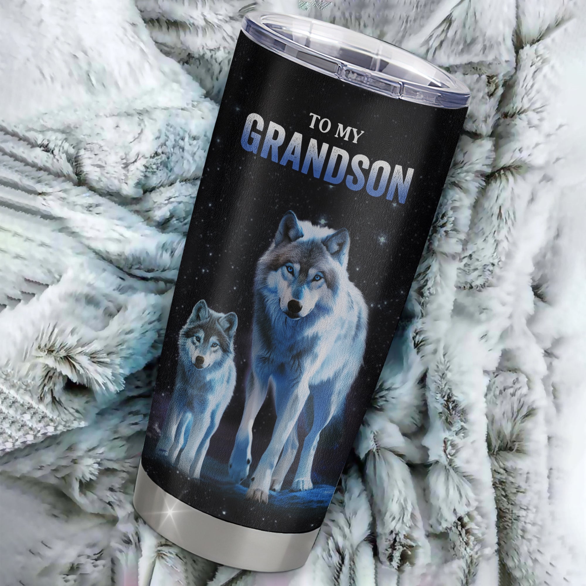 Personalized To My Grandson Tumbler From Grandma Grandpa Stainless Steel Cup Whenever You Feel Wolf Grandson Birthday Gifts Graduation Christmas Custom Travel Mug | teecentury