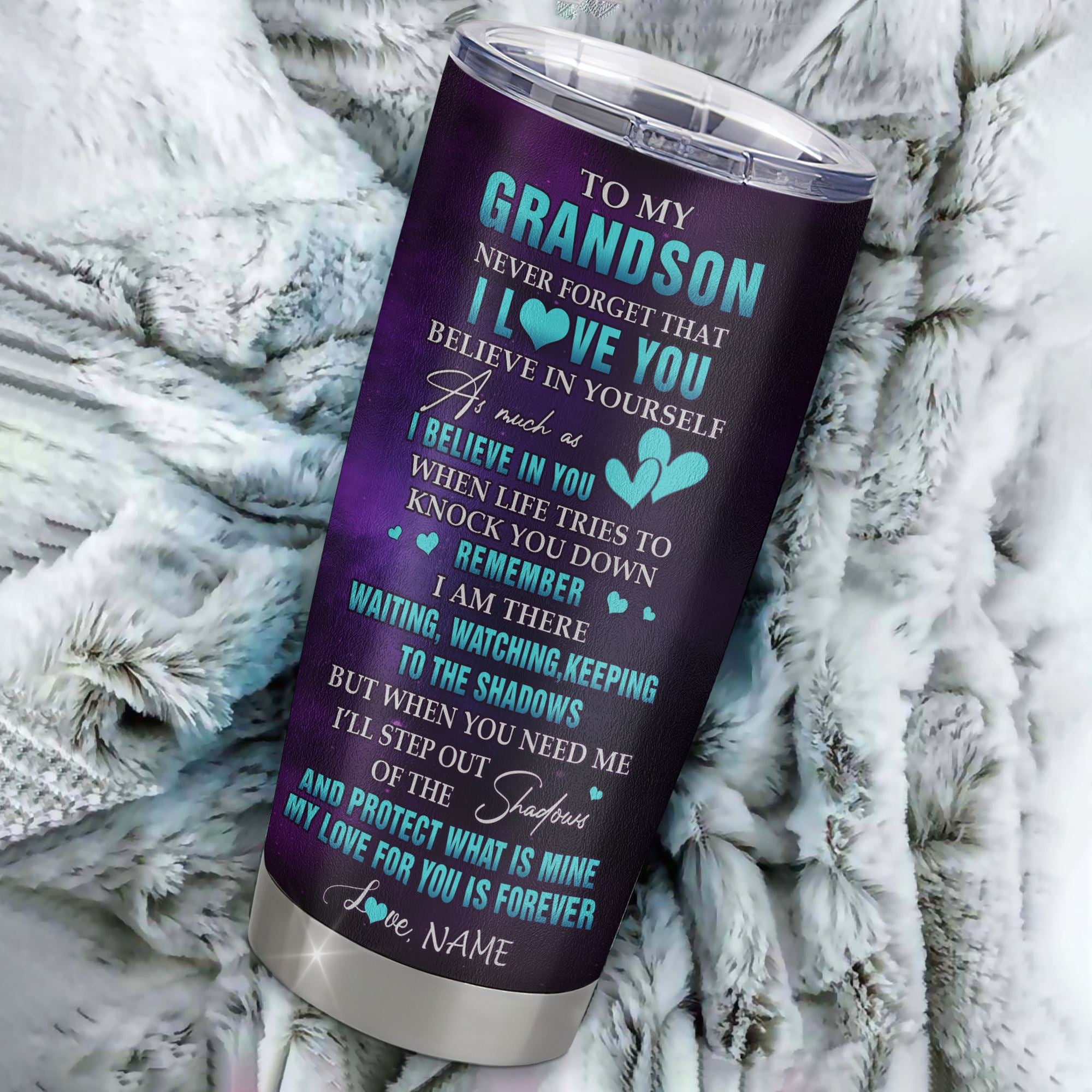 Personalized To My Grandson Tumbler From Grandma Grandpa Stainless Steel Cup Wolf Moon My Love For You Is Forever Grandson Birthday Gifts Christmas Custom Travel Mug | teecentury